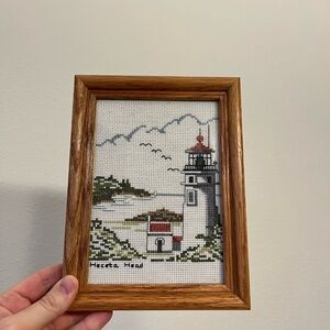 Lighthouse Cross-Stitch Art in Wooden Frame 4x6